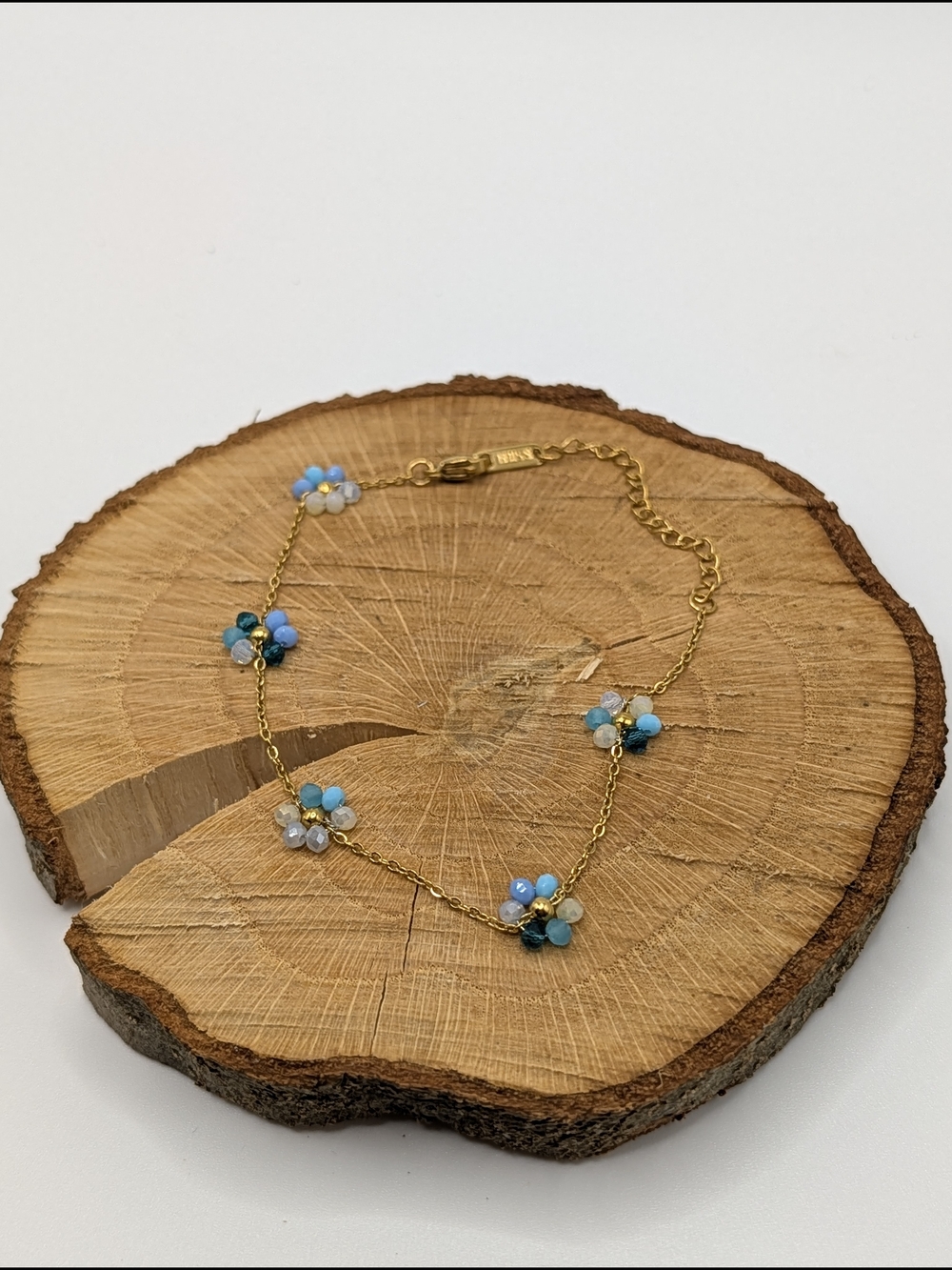 Delicate Gold-Plated Anklet with Blue Flower Beads